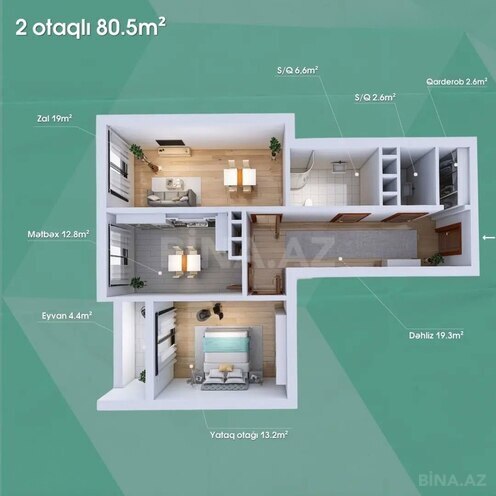 Satılır 2 otaqlı yeni tikili 82.5 m², Həzi Aslanov m., photo 4 from 13
