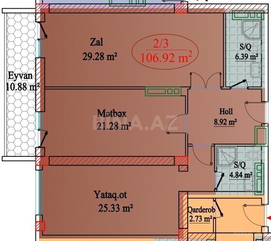 Продаётся 3-комн. новостройка 106.9 м², м. Кероглу, photo 14 from 15