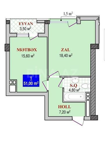 Satılır 1 otaqlı yeni tikili 51 m², Nəsimi r., photo 6 from 7