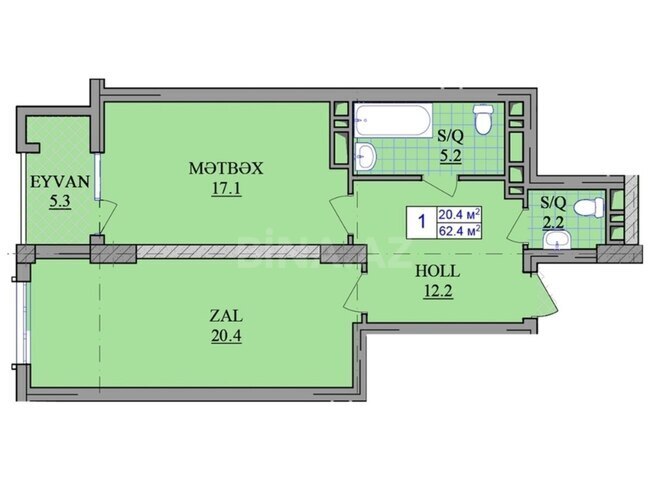 Satılır 1 otaqlı yeni tikili 62.4 m², Həzi Aslanov m., photo 6 from 7