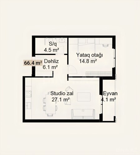 Satılır 1 otaqlı yeni tikili 66.4 m², photo 5 from 6