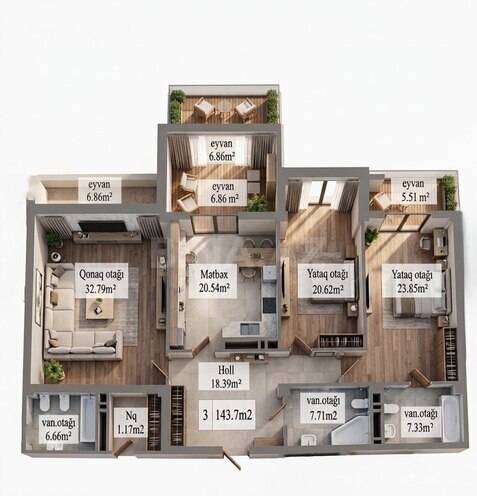 Продаётся 3-комн. новостройка 143.7 м², м. Нариман Нариманов, photo 4 from 15