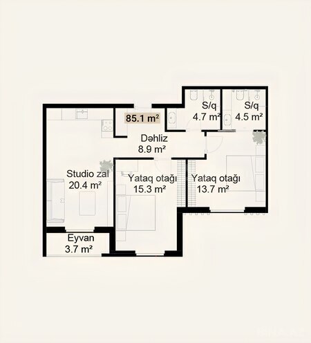 Satılır 2 otaqlı yeni tikili 85.1 m², photo 6 from 7