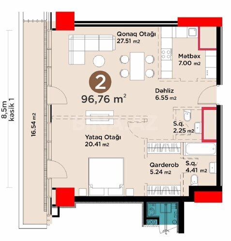 Satılır 2 otaqlı yeni tikili 96.7 m², Şah İsmayıl Xətai m., photo 5 from 6