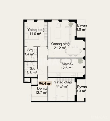 Satılır 3 otaqlı yeni tikili 96.4 m², photo 5 from 6