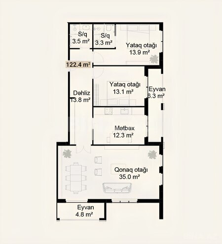 Satılır 3 otaqlı yeni tikili 122.4 m², photo 5 from 6
