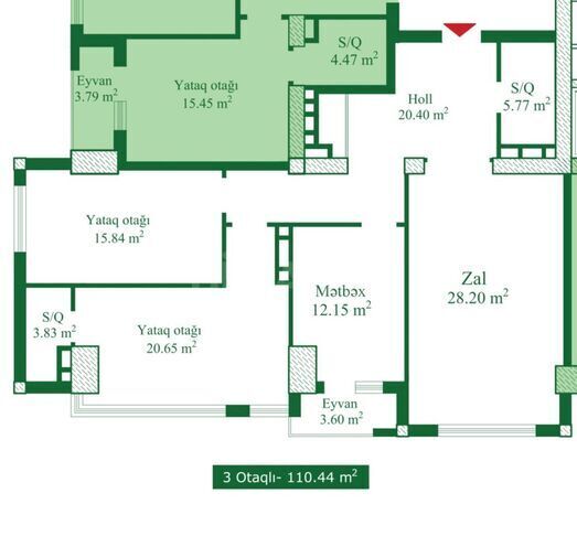 Satılır 3 otaqlı yeni tikili 110.4 m², Nizami m., photo 4 from 15