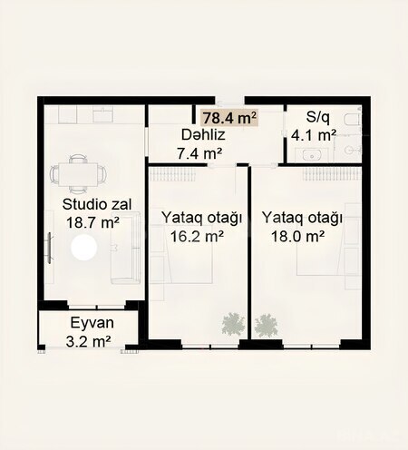 Satılır 2 otaqlı yeni tikili 78.4 m², photo 6 from 7