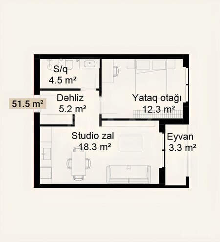 Satılır 1 otaqlı yeni tikili 51.5 m², photo 6 from 7