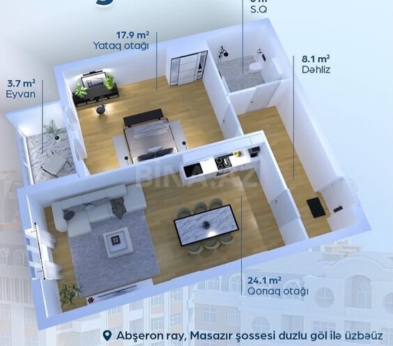 Satılır 2 otaqlı yeni tikili 50 m², Masazır q., photo 3 from 17