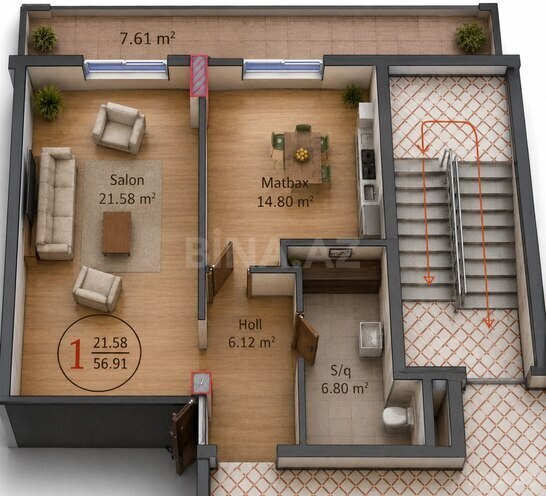 Satılır 2 otaqlı yeni tikili 57 m², Nizami m., photo 3 from 18