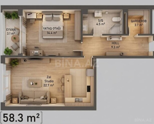 Satılır 1 otaqlı yeni tikili 58.3 m², Azadlıq Prospekti m., photo 5 from 10