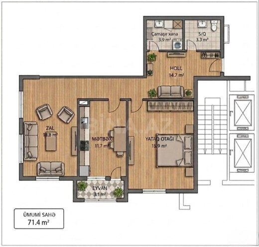 Satılır 1 otaqlı yeni tikili 58.3 m², Azadlıq Prospekti m., photo 3 from 10