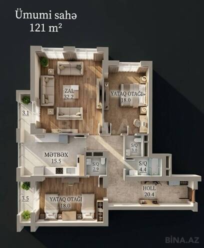 Satılır 3 otaqlı yeni tikili 121 m², Azadlıq Prospekti m., photo 14 from 15
