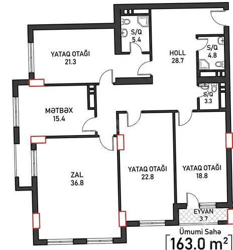 Satılır 4 otaqlı yeni tikili 163 m², Azadlıq Prospekti m., photo 8 from 16