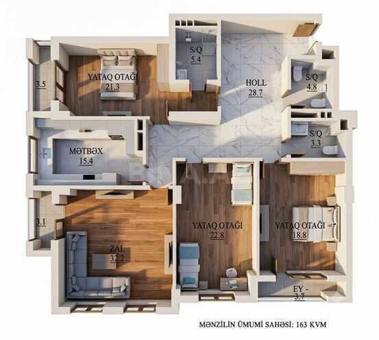 Satılır 4 otaqlı yeni tikili 163 m², Azadlıq Prospekti m., photo 9 from 16