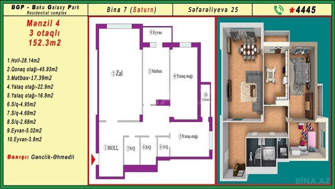 Satılır 3 otaqlı yeni tikili 153 m², 28 May m., photo 9 from 10
