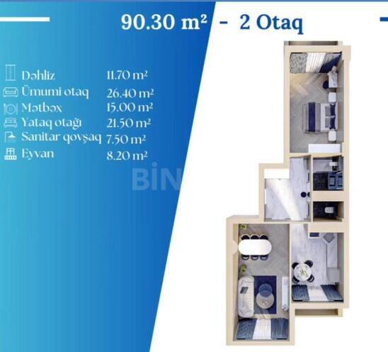 Satılır 2 otaqlı yeni tikili 90.3 m², Azadlıq Prospekti m., photo 3 from 11