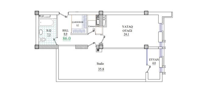 Продаётся 1-комн. новостройка 86 м², м. Низами, photo 6 from 7