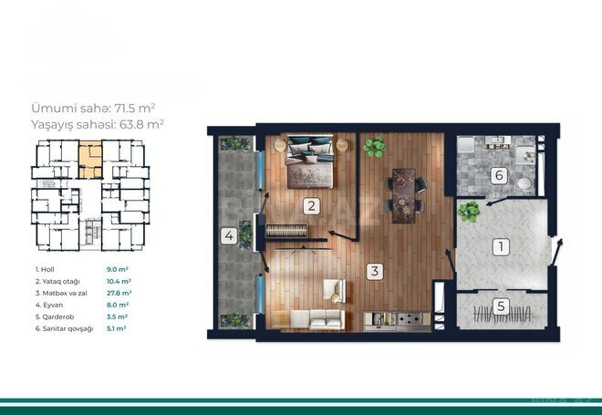 Satılır 1 otaqlı yeni tikili 71.5 m², Koroğlu m., photo 4 from 13
