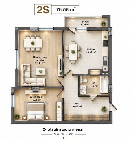 Satılır 2 otaqlı yeni tikili 77 m², photo 6 from 7