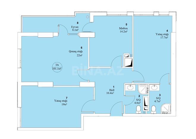 Satılır 3 otaqlı yeni tikili 101.1 m², 7-ci mikrorayon q., photo 9 from 17
