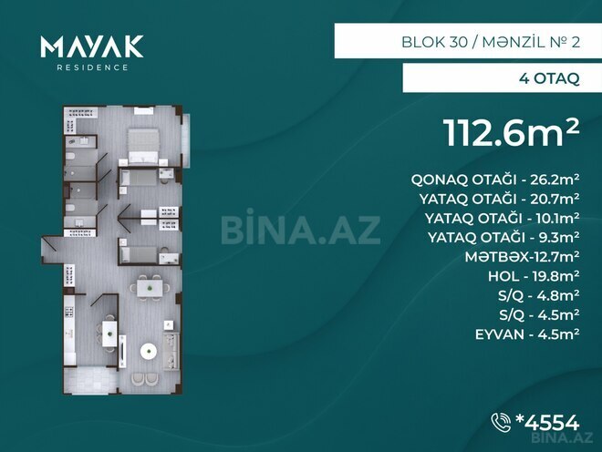 Satılır 4 otaqlı yeni tikili 112.6 m², Zığ q., photo 3 from 15