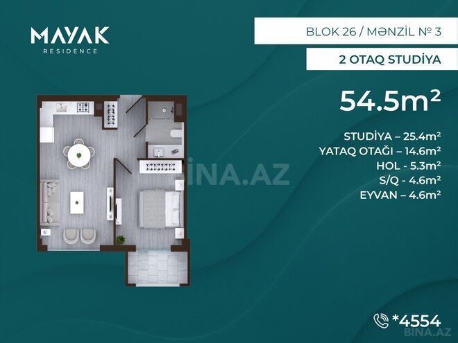 Satılır 2 otaqlı yeni tikili 54.5 m², Zığ q., photo 3 from 15