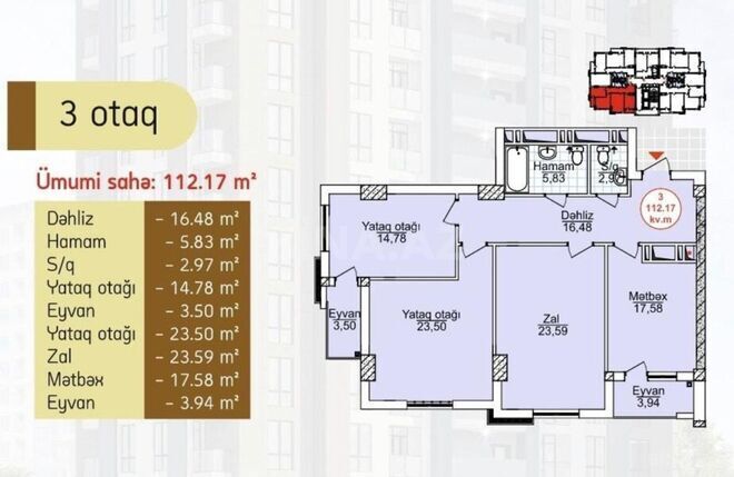 Satılır 3 otaqlı yeni tikili 113 m², Azadlıq Prospekti m., photo 3 from 9