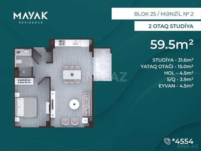 Satılır 2 otaqlı yeni tikili 59.5 m², Zığ q., photo 3 from 15