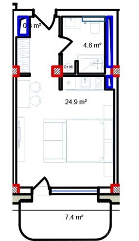 Sea Breeze Marina Bay yaşayış kompleksi, mənzilin planı - 1-otaqlı, 45 m²