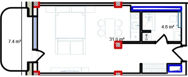 Sea Breeze Marina Bay yaşayış kompleksi, mənzilin planı - 1-otaqlı, 52.4 m²