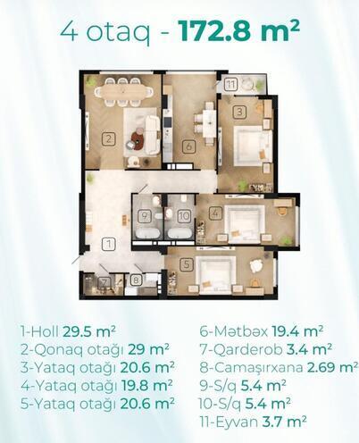 Satılır 4 otaqlı yeni tikili 172.8 m², Koroğlu m., photo 4 from 19