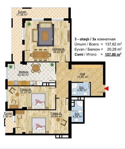 Satılır 4 otaqlı yeni tikili 158 m², Nəsimi r., photo 11 from 13