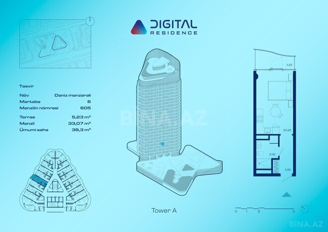 Digital Residence yaşayış kompleksi, mənzilin planı - 1-otaqlı, 38.3 m²