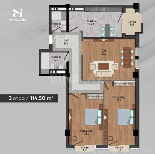 Satılır 3 otaqlı yeni tikili 115 m², Nəsimi r., photo 6 from 7