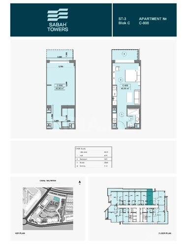 Sea Breeze Sabah Towers yaşayış kompleksi, mənzilin planı - 2-otaqlı, 40.9 m²