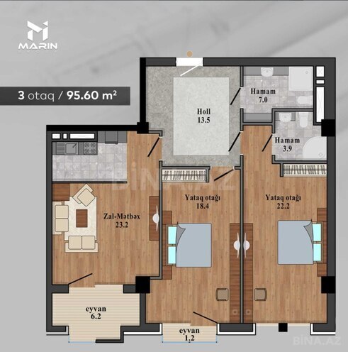 Satılır 3 otaqlı yeni tikili 96 m², Nəsimi r., photo 6 from 7