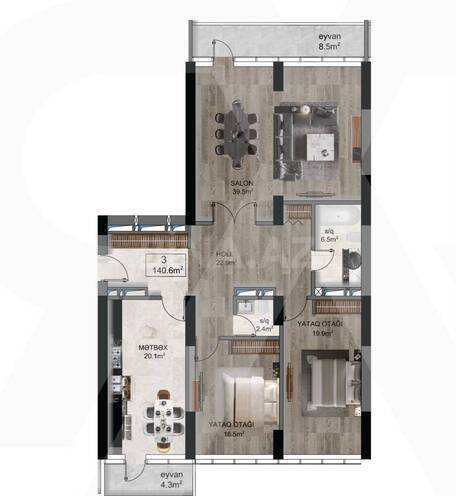 Satılır 3 otaqlı yeni tikili 140.6 m², Şah İsmayıl Xətai m., photo 4 from 27