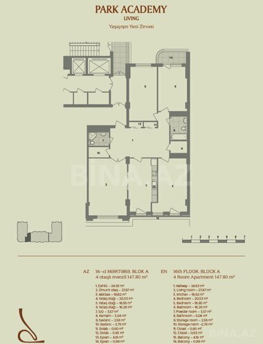Satılır 4 otaqlı yeni tikili 147.8 m², Elmlər Akademiyası m., photo 12 from 13