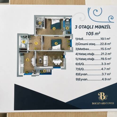 Продаётся 3-комн. новостройка 106 м², м. Шах Исмаил Хатаи, photo 6 from 8