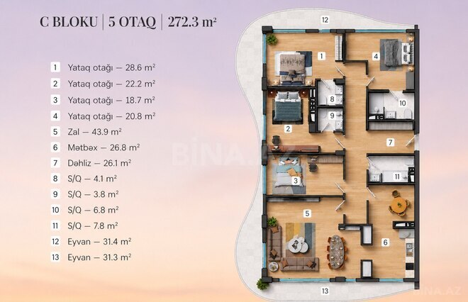 Satılır 5 otaqlı yeni tikili 272 m², Gənclik m., photo 15 from 26