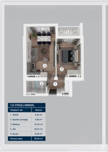 Satılır 2 otaqlı yeni tikili 60 m², Koroğlu m., photo 3 from 6
