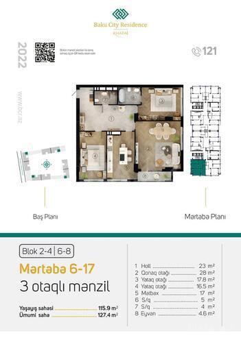 Satılır 3 otaqlı yeni tikili 127 m², Şah İsmayıl Xətai m., photo 4 from 7