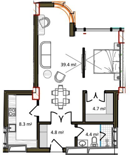 Sea Breeze Riviera Residence yaşayış kompleksi, mənzilin planı - 1-otaqlı, 73.4 m²