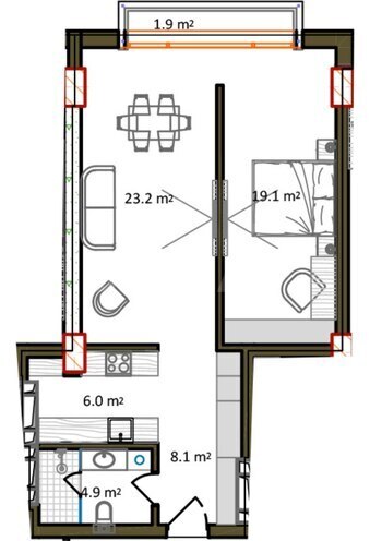 Sea Breeze Riviera Residence yaşayış kompleksi, mənzilin planı - 2-otaqlı, 75.8 m²