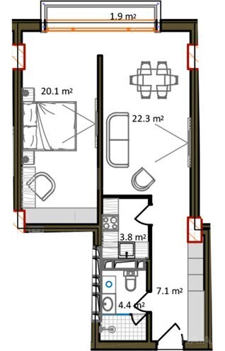 Sea Breeze Riviera Residence yaşayış kompleksi, mənzilin planı - 2-otaqlı, 70.9 m²