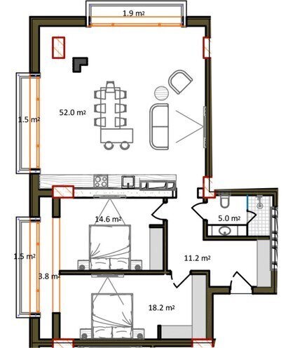 Sea Breeze Riviera Residence yaşayış kompleksi, mənzilin planı - 3-otaqlı, 132.4 m²