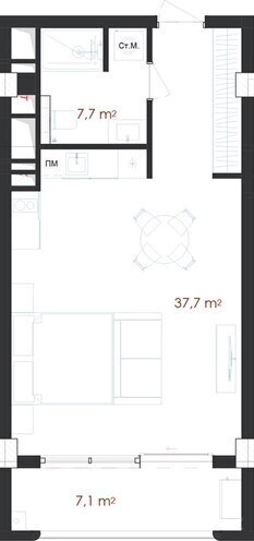 Sea Breeze Renessans Residences yaşayış kompleksi, mənzilin planı - 1-otaqlı, 52.5 m²