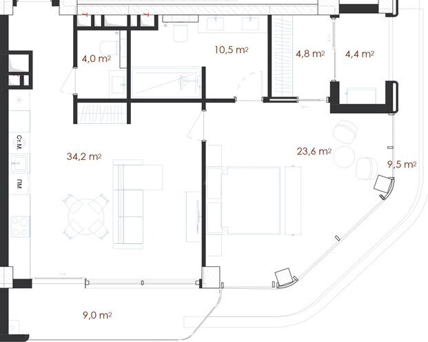 Sea Breeze Renessans Residences yaşayış kompleksi, mənzilin planı - 2-otaqlı, 100 m²